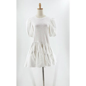 Cinq A Sept Womens Puff Sleeve Mini Dress Small Asymmetrical Cottagecore Tiered